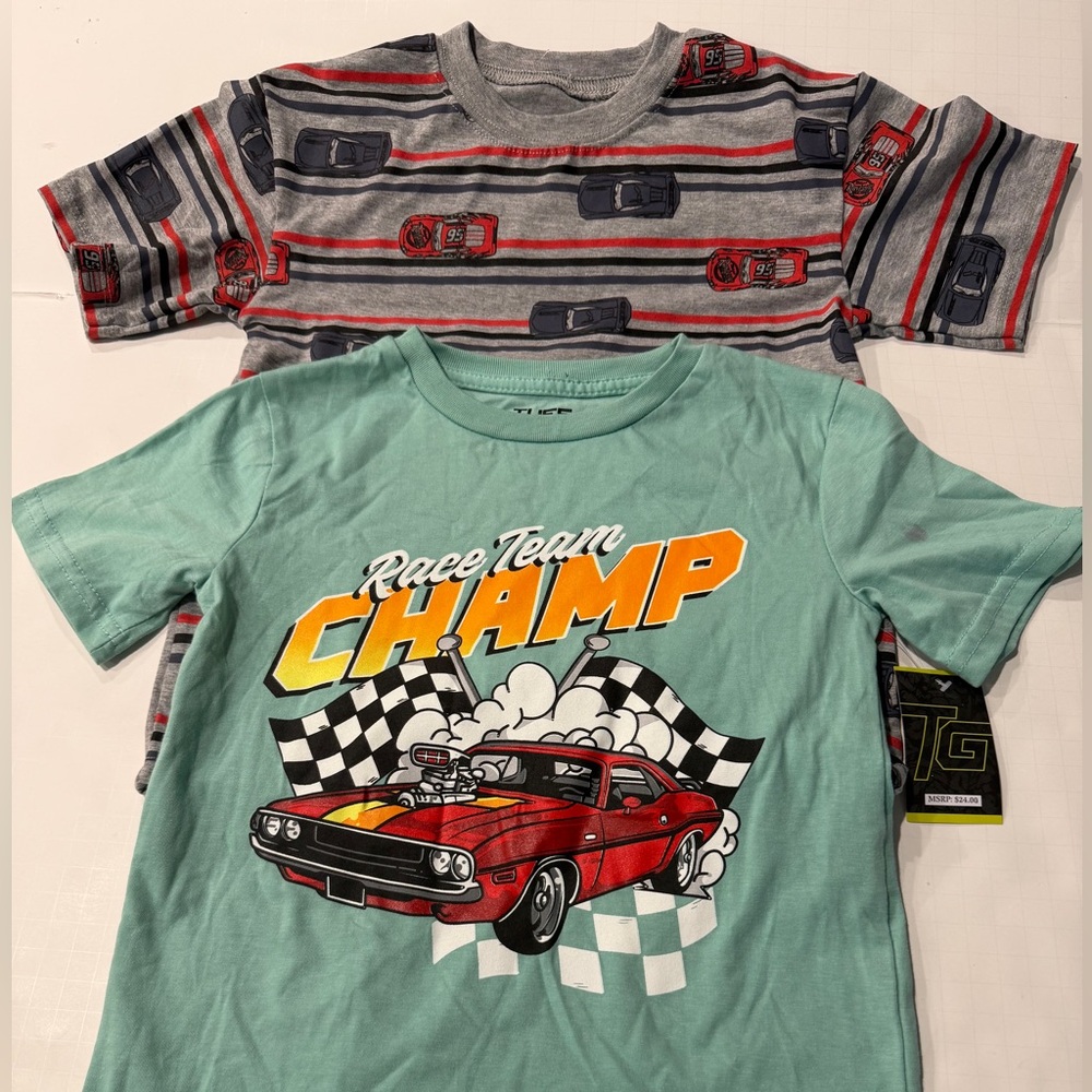 2 boy tees. Tuff Guys & Disney Pixar Cars tee. Both unused. See pics for flaw.
